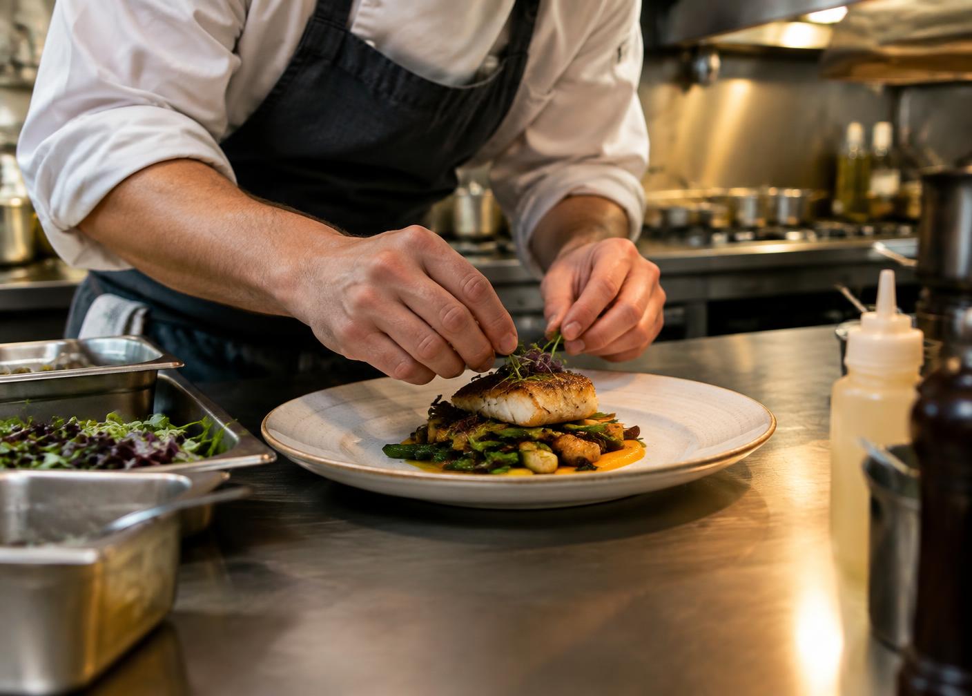 Dressage d’une assiette en cuisine